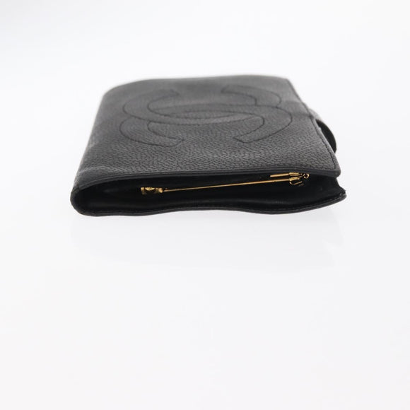 CHANEL COCO Lange Geldbörse Kaviarleder Schwarz Gold CC Auth bs31584