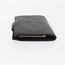 CHANEL COCO Mark Long Wallet Caviar Skin Black Gold CC Auth bs31584-5