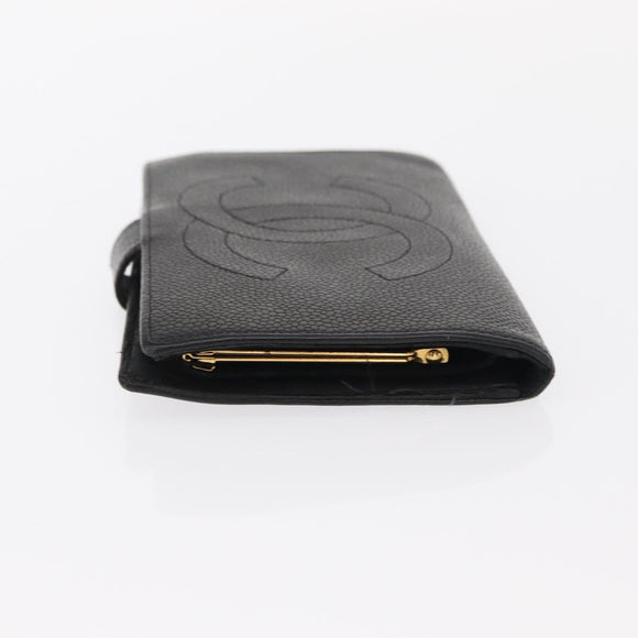 CHANEL COCO Lange Geldbörse Kaviarleder Schwarz Gold CC Auth bs31584