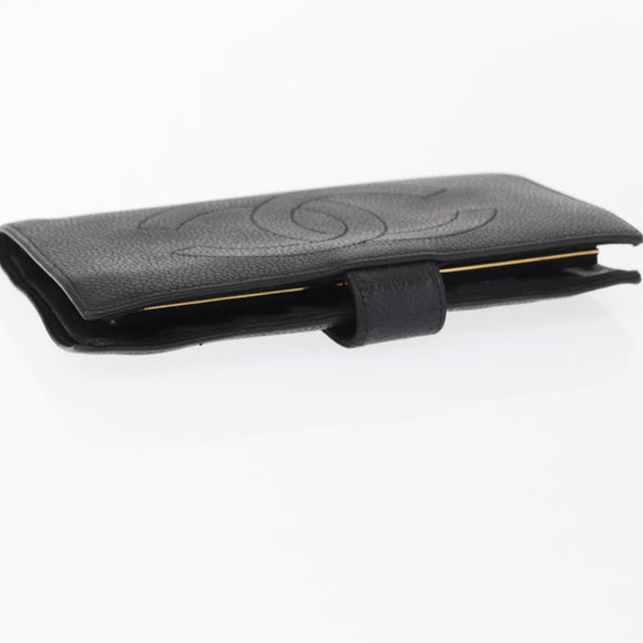 CHANEL COCO Lange Geldbörse Kaviarleder Schwarz Gold CC Auth bs31584