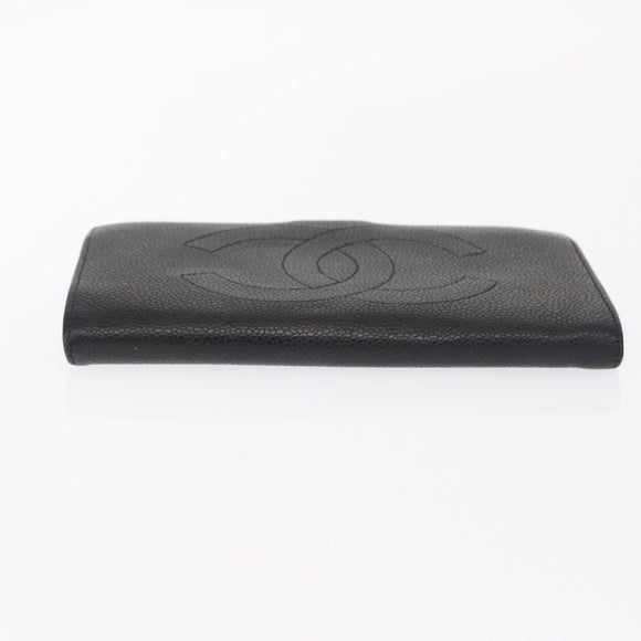 CHANEL COCO Lange Geldbörse Kaviarleder Schwarz Gold CC Auth bs31584