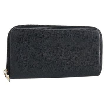 CHANEL Zip Around Long Wallet Caviar Skin Black Gold CC Auth bs31585