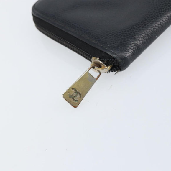 CHANEL Zip Around Long Wallet Caviar Skin Black Gold CC Auth bs31585