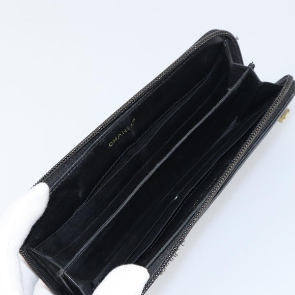 CHANEL Zip Around Long Wallet Caviar Skin Black Gold CC Auth bs31585