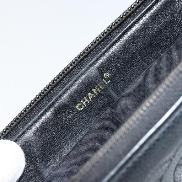 CHANEL Zip Around Long Wallet Caviar Skin Black Gold CC Auth bs31585