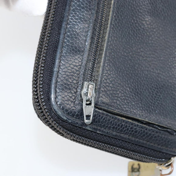 CHANEL Zip Around Long Wallet Caviar Skin Black Gold CC Auth bs31585