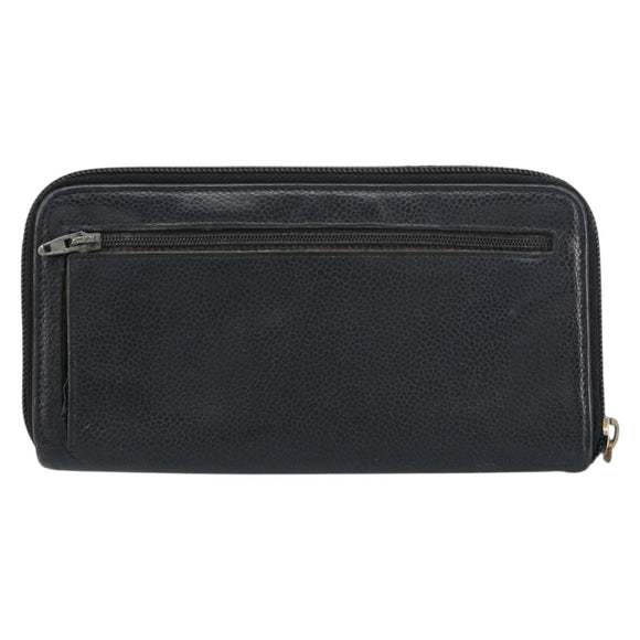 CHANEL Zip Around Long Wallet Caviar Skin Black Gold CC Auth bs31585