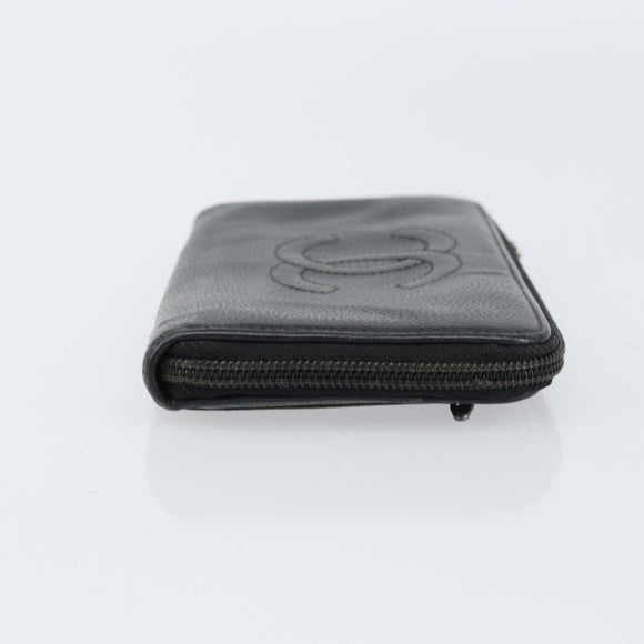 CHANEL Zip Around Long Wallet Caviar Skin Black Gold CC Auth bs31585