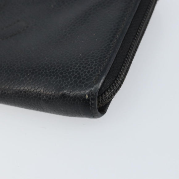 CHANEL Zip Around Long Wallet Caviar Skin Black Gold CC Auth bs31585
