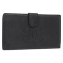 CHANEL COCO Mark Long Wallet Caviar Skin Black Gold CC Auth bs31586-1