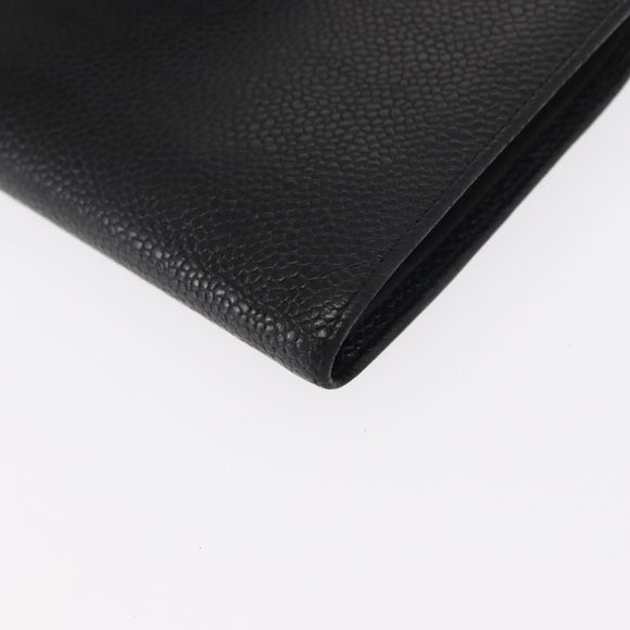 CHANEL COCO Mark Long Wallet Caviar Skin Black Gold CC Auth bs31586