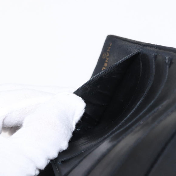 CHANEL COCO Mark Long Wallet Caviar Skin Black Gold CC Auth bs31586