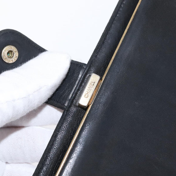 CHANEL COCO Mark Long Wallet Caviar Skin Black Gold CC Auth bs31586