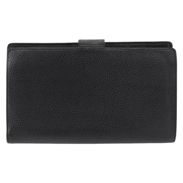 CHANEL COCO Mark Long Wallet Caviar Skin Black Gold CC Auth bs31586 - 0