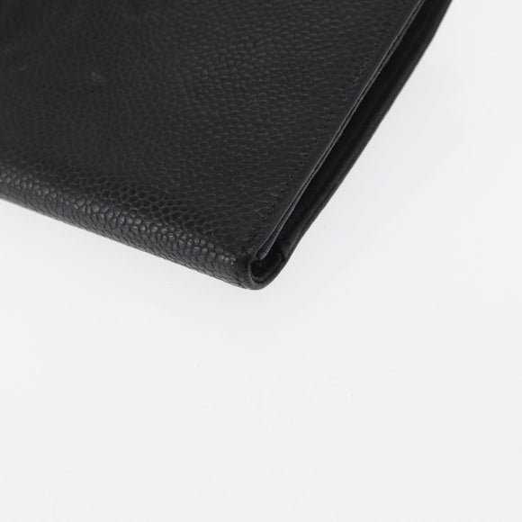 CHANEL COCO Mark Long Wallet Caviar Skin Black Gold CC Auth bs31586