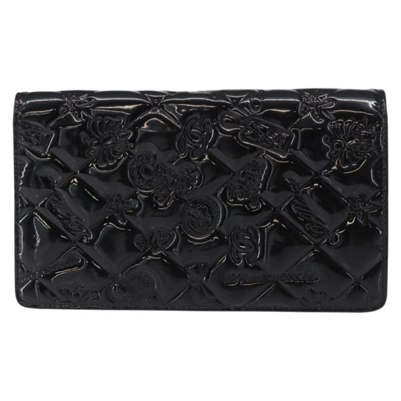 CHANEL No.5 Long Wallet Patent leather Black CC Auth bs31588