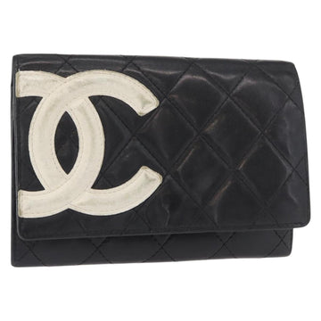 CHANEL Cambon Line Wallet Lamb Skin Black Silver CC Auth bs31589