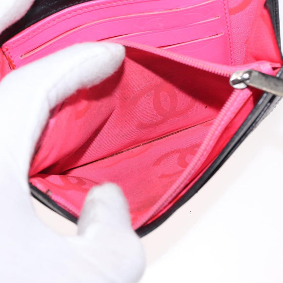 CHANEL Cambon Line Wallet Lamb Skin Black Silver CC Auth bs31589