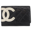 CHANEL Cambon Line Wallet Lamb Skin Black Silver CC Auth bs31589-13