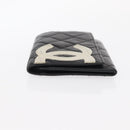 CHANEL Cambon Line Wallet Lamb Skin Black Silver CC Auth bs31589-4