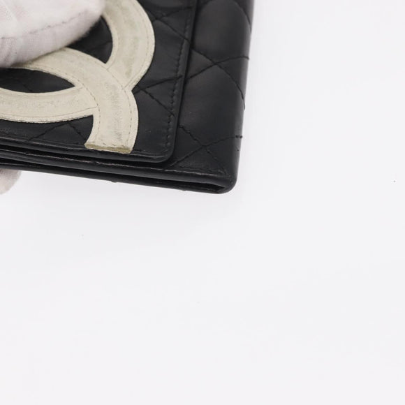 CHANEL Cambon Line Wallet Lamb Skin Black Silver CC Auth bs31589