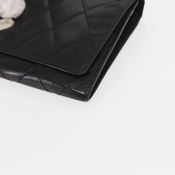 CHANEL Cambon Line Wallet Lamb Skin Black Silver CC Auth bs31589