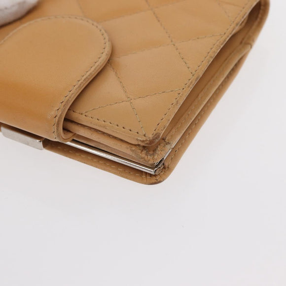 CHANEL Cambon Line Wallet Lamb Skin Beige Silver CC Auth bs31591