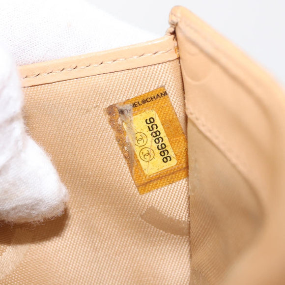 CHANEL Cambon Line Wallet Lamb Skin Beige Silver CC Auth bs31591