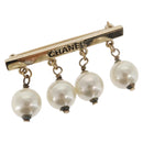 CHANEL Pearl Brooch metal Gold Tone CC Auth bs31592-1