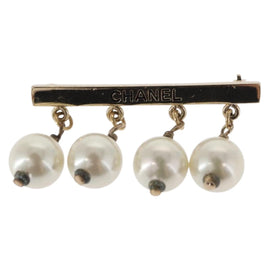 CHANEL Pearl Brooch metal Gold Tone CC Auth bs31592 - 0