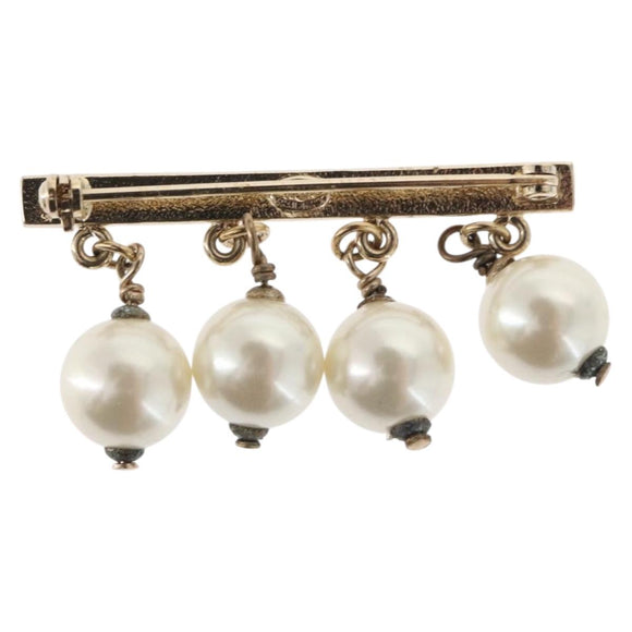 CHANEL Pearl Brooch metal Gold Tone CC Auth bs31592