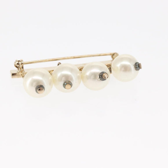 CHANEL Pearl Brooch metal Gold Tone CC Auth bs31592