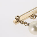 CHANEL Pearl Brooch metal Gold Tone CC Auth bs31592-5