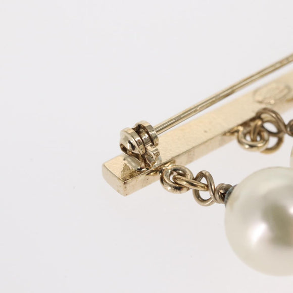 CHANEL Pearl Brooch metal Gold Tone CC Auth bs31592