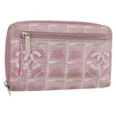 CHANEL New Travel Line Zip Around Long Wallet Nylon Pink Silver CC Auth bs31593-1