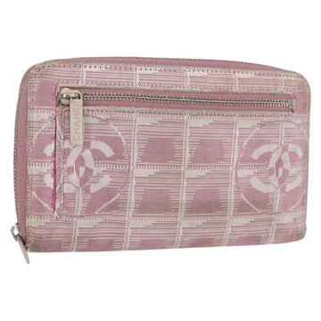 CHANEL New Travel Line Zip Around Long Wallet Nylon Pink Silver CC Auth bs31593