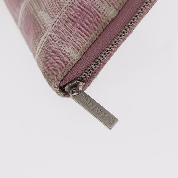 CHANEL New Travel Line Zip Around Long Wallet Nylon Pink Silver CC Auth bs31593