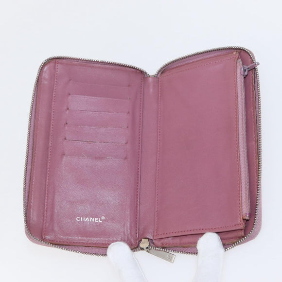 CHANEL New Travel Line Zip Around Long Wallet Nylon Pink Silver CC Auth bs31593