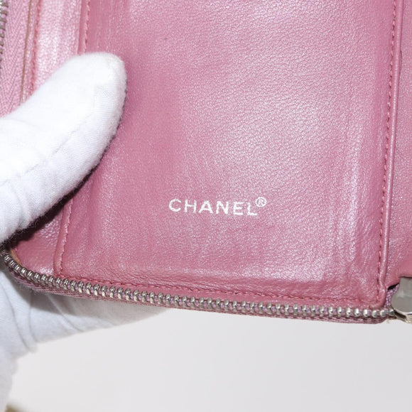 CHANEL New Travel Line Zip Around Long Wallet Nylon Pink Silver CC Auth bs31593