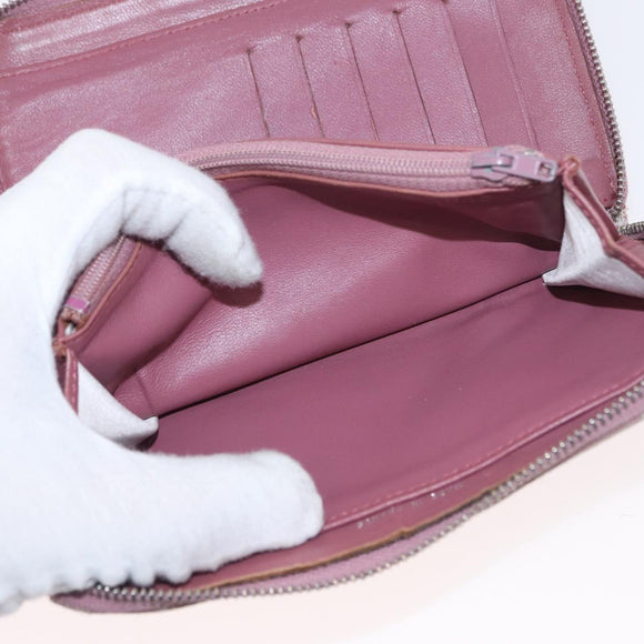 CHANEL New Travel Line Zip Around Long Wallet Nylon Pink Silver CC Auth bs31593