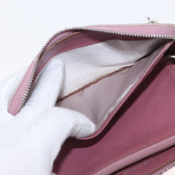 CHANEL New Travel Line Zip Around Long Wallet Nylon Pink Silver CC Auth bs31593