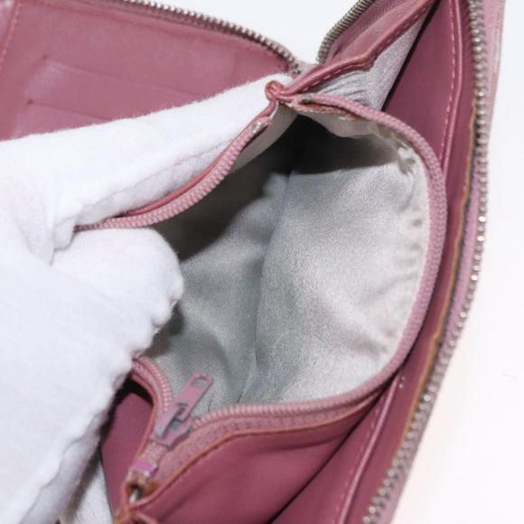 CHANEL New Travel Line Zip Around Long Wallet Nylon Pink Silver CC Auth bs31593