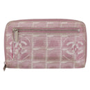 CHANEL New Travel Line Zip Around Long Wallet Nylon Pink Silver CC Auth bs31593-13