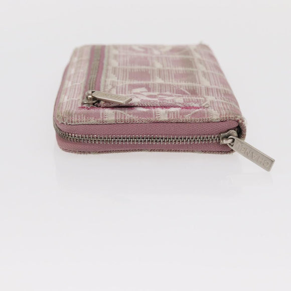 CHANEL New Travel Line Zip Around Long Wallet Nylon Pink Silver CC Auth bs31593