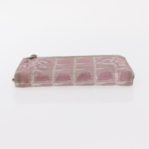 CHANEL New Travel Line Zip Around Long Wallet Nylon Pink Silver CC Auth bs31593