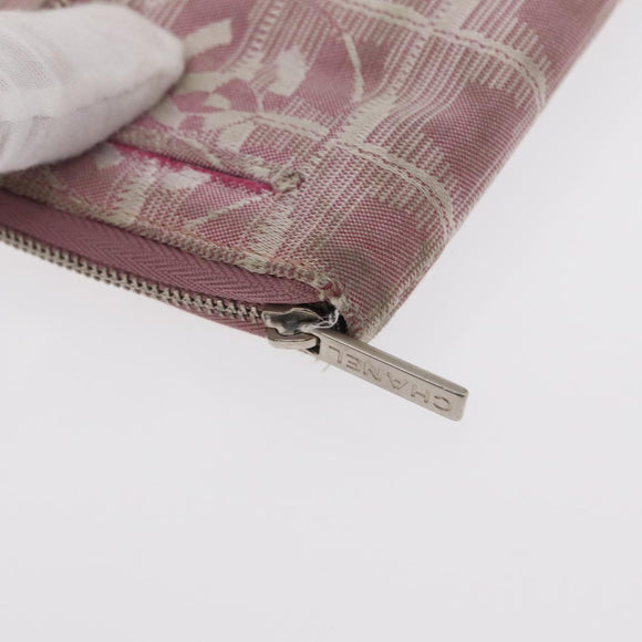 CHANEL New Travel Line Zip Around Long Wallet Nylon Pink Silver CC Auth bs31593