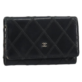 CHANEL Bicolore Key Case Leather Black Silver CC Auth bs31594