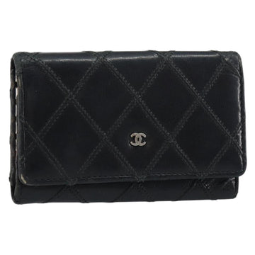 CHANEL Bicolore Key Case Leather Black Silver CC Auth bs31594
