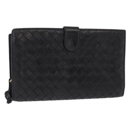 BOTTEGA VENETA INTRECCIATO Long Wallet Leather Black Auth bs31595