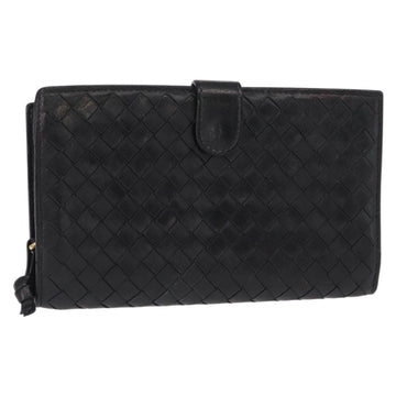BOTTEGA VENETA INTRECCIATO Long Wallet Leather Black Auth bs31595